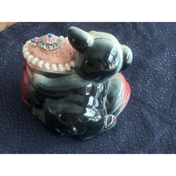 Pin Cushion Puppy Dog Red Laced Boot Shoe Sewing Pin Keeper Embroidery Needles - Picture 3 of 6